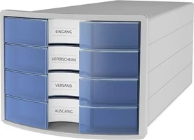 HAN Impuls Schubladenbox, 4 Schubladen, A4, blau/transparent
