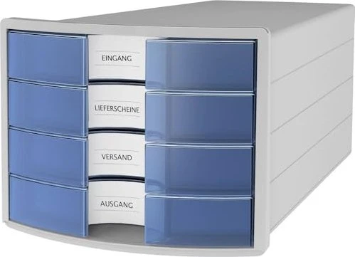HAN Impuls Schubladenbox, 4 Schubladen, A4, blau/transparent
