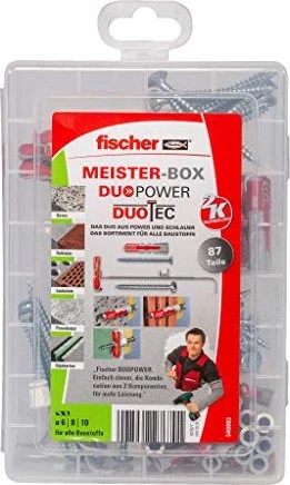 fischer Meister-Box DuoPower/DuoTec + Schraube Schrauben/Dübel-Sortiment inkl. Werkzeugbox, 87 Stück