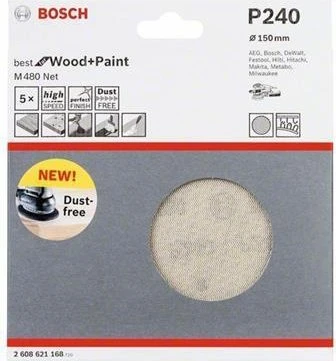 Bosch Professional M480 Best for Wood and Paint Gewebeschleifblatt K240, 150mm, 5 Stück