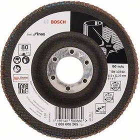 Bosch Professional X581 Best for Inox Fächerschleifscheibe gewinkelt K80, 115x22.23mm, 1 Stück