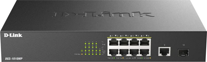 D-Link DGS-1000 Desktop Gigabit Switch, 9x RJ-45, 1x SFP, 125W PoE+