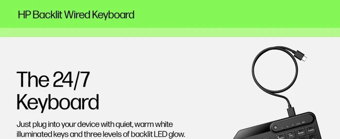HP 405 Multi-Device Backlit Wired Keyboard, schwarz, USB, DE