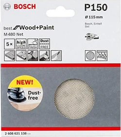 Bosch Professional M480 Best for Wood and Paint Gewebeschleifblatt K150, 115mm, 5 Stück