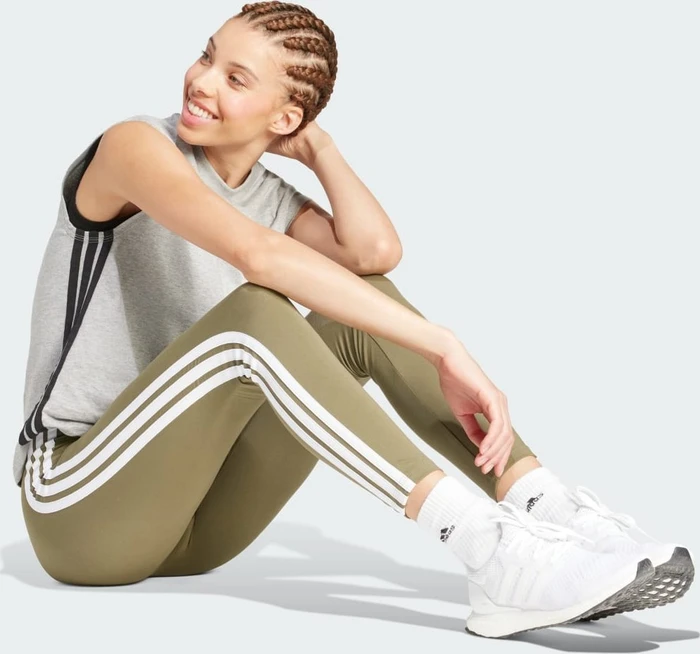 adidas Essentials 3-Streifen Cotton Leggings Hose lang olive strata/white (Damen)