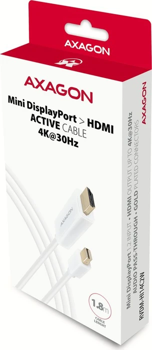 Axagon Mini DisplayPort 1.2/HDMI 1.4b Adapterkabel weiß, 1.80m
