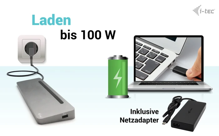 i-tec Metal Ergonomic 3x 4K Display Docking Station, inkl. 100W-Netzteil, USB-C 3.0 [Stecker]