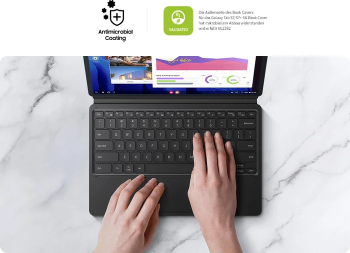 Samsung EJ-DT970 Book Cover Keyboard für Galaxy Tab S7+ / Tab S7 FE / Tab S8+, schwarz, DE