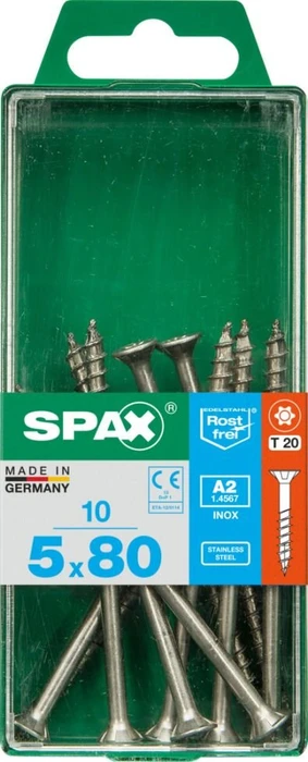 Spax Edelstahl rostfrei A2 4CUT T-STAR plus T20 Universalschraube, 5x80mm, 10 Stück