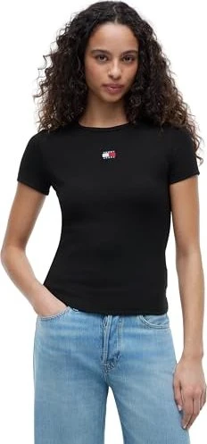 Tommy Hilfiger Tommy Badge Slim Fit T-Shirt kurzarm schwarz (Damen)