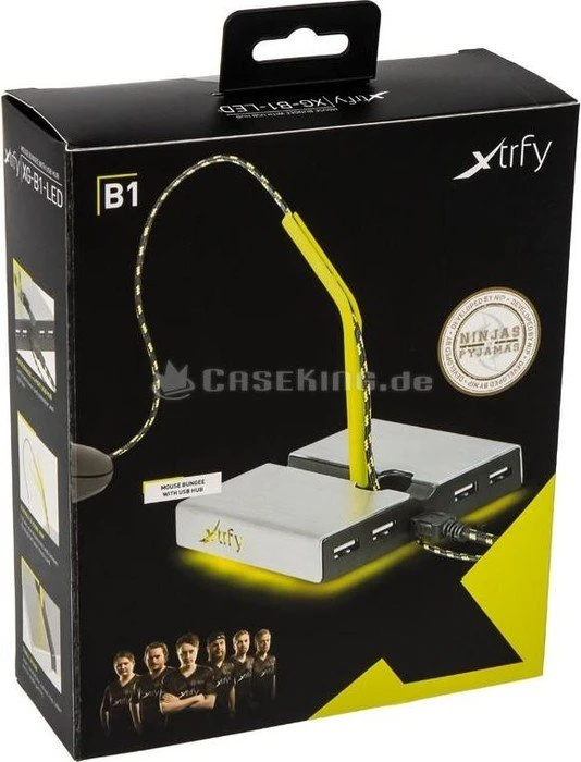 Xtrfy B1 Mouse Bungee mit 4-port USB Hub, Mauskabelhalterung, gelb/silber