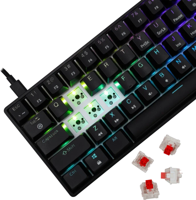 White Shark SHINOBI 2, schwarz, LEDs RGB, hot-swap, RED Switches, USB, US