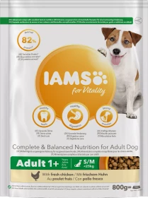 IAMS for Vitality für ausgewachsene Hunde kleiner und mittelgroßer Rasse, mit Huhn, 800g