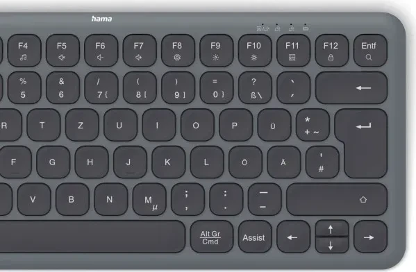 Hama WK-500 kompakte Multi-Device-Tastatur, dunkelgrau/schwarz, USB/Bluetooth, DE