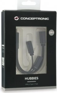 Conceptronic HUBBIES schwarz USB-Hub, 1x USB-A 3.0, 2x USB-A 2.0, USB-C 3.0 [Stecker]