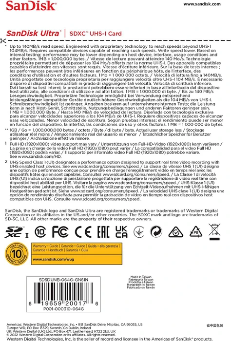 SanDisk Ultra R140 64GB, UHS-I U1, Class 10