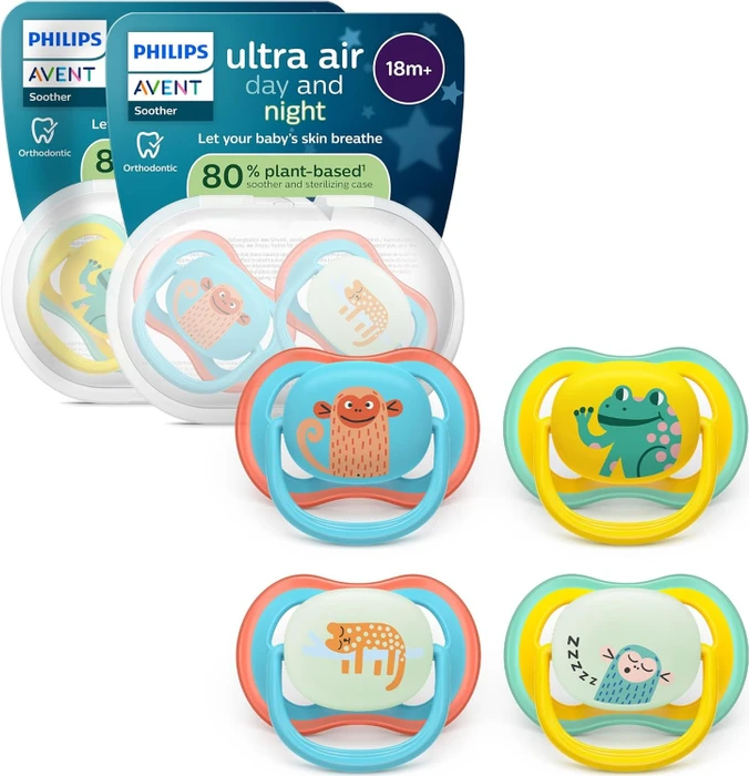 Philips Avent SCF349/53 Ultra Air Day & Night Beruhigungsschnuller, 18+M, Silikon, 4 Stück