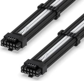 EZDIY-FAB 12VHPWR Kabel, 16-Pin PCIe 5.0 12VHPWR Stecker auf 16-Pin PCIe 5.0 12VHPWR Stecker, 16AWG, schwarz/weiß, 60cm