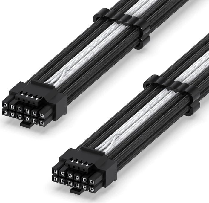 EZDIY-FAB 12VHPWR Kabel, 16-Pin PCIe 5.0 12VHPWR Stecker auf 16-Pin PCIe 5.0 12VHPWR Stecker, 16AWG, schwarz/weiß, 60cm