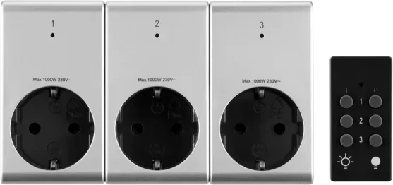 REV Funkschalt-Set 3+1 Standard mit Fernbedienung, 1000W, Typ F, Funksteckdose, 3er-Pack
