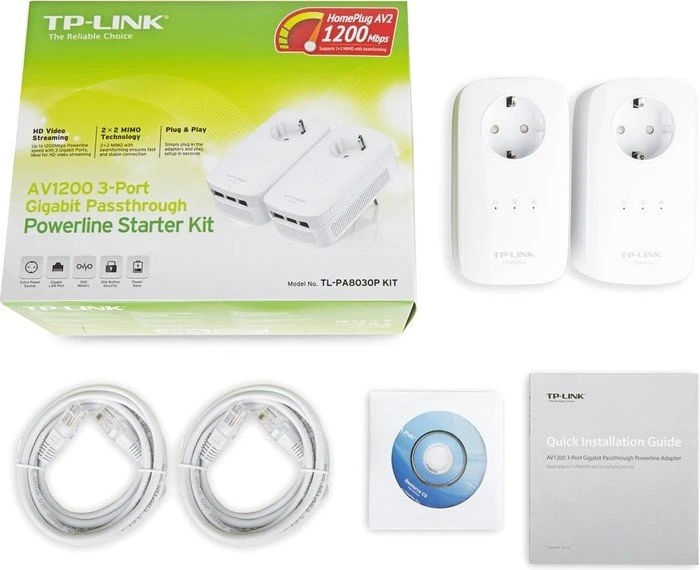 TP-Link Powerline AV1300 Passthrough Starter Kit, HomePlug AV2, 3x RJ-45, 2er-Pack