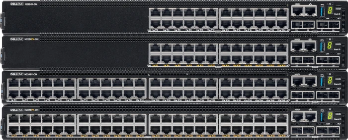 Dell EMC Networking N Series PowerSwitch N2200 Rackmount 2.5G Managed Stacking Switch, 48x RJ-45, 4x SFP28, Front to Back Airflow