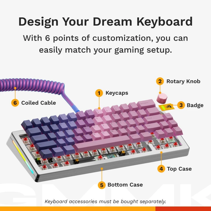 Glorious GMMK 3 Pro HE Wireless 65% Pre-built Gaming Keyboard, silber, LEDs RGB, Glorious Fox HE, USB/Bluetooth, US