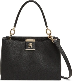 Tommy Hilfiger Satchel mit Narben-Finish und TH-Monogramm Handtasche schwarz