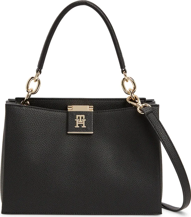 Tommy Hilfiger Satchel mit Narben-Finish und TH-Monogramm Handtasche schwarz