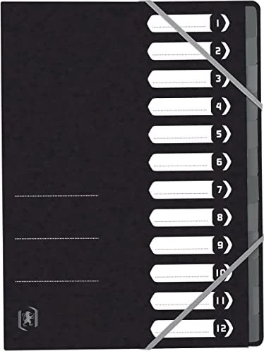 Oxford Top File+ Ordnungsmappe, 12 Fächer, A4, schwarz