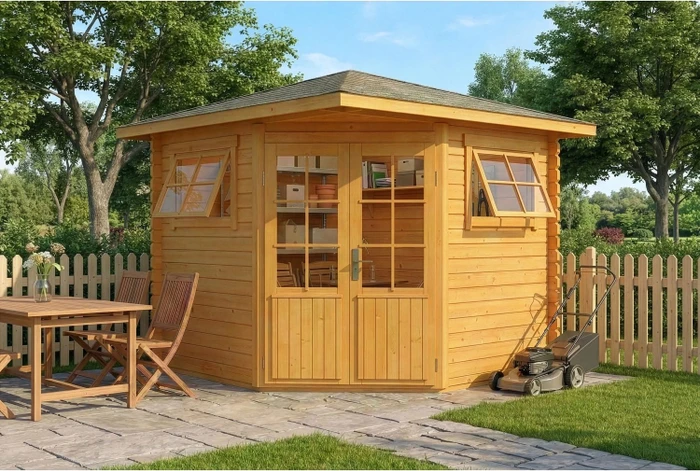 Alpholz 5-Eck Gartenhaus Sunny-B 230x224cm imprägniert natur