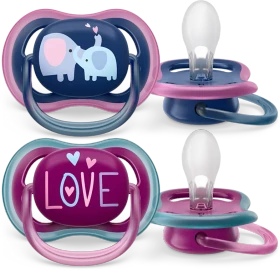 Philips Avent SCF349/22 Ultra Air Beruhigungsschnuller, 18+M, Silikon, love elephant violett/blau, 2 Stück