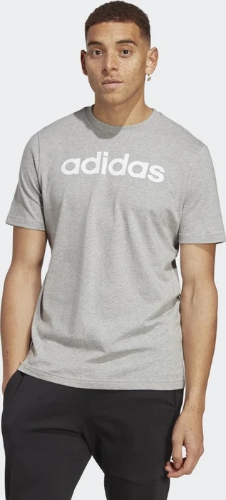 adidas Essentials Single Jersey Linear Embroidered Logo T-Shirt kurzarm medium grey heather (Herren)