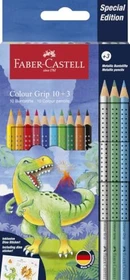 Faber-Castell Colour Grip Dinosaurier 10+3 Buntstift sortiert, Kartonetui, 13er-Set