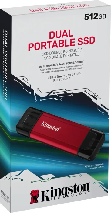 Kingston Dual Portable SSD 512GB rot, USB-A + USB-C, USB 3.2 Gen 2×1