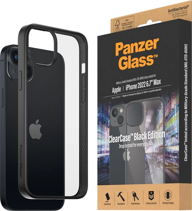 PanzerGlass Clear Case AntiBacterial Black Edition für Apple iPhone 14 Plus schwarz/transparent
