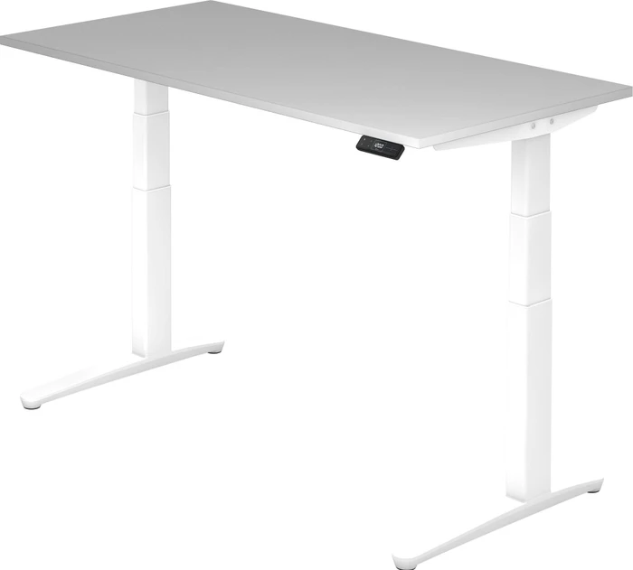 Hammerbacher Ergonomic Aktiv XBHM16 elektrisch höhenverstellbarer Sitz-Steh-Schreibtisch 160x80cm grau/weiß