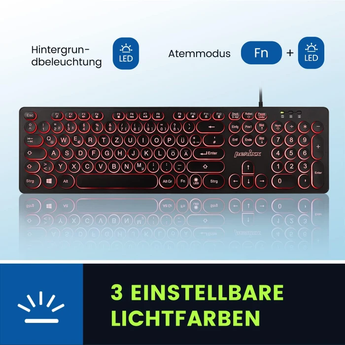 Perixx Periboard-317 R, schwarz, beleuchtet, USB, DE