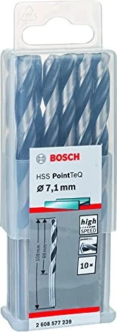 Bosch Professional HSS PointTeQ Spiralbohrer, 7.1x69x109mm, 10 Stück