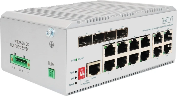 Digitus DN-65 Industrial Railmount Gigabit Managed Switch, 8x RJ-45, 4x RJ-45/SFP