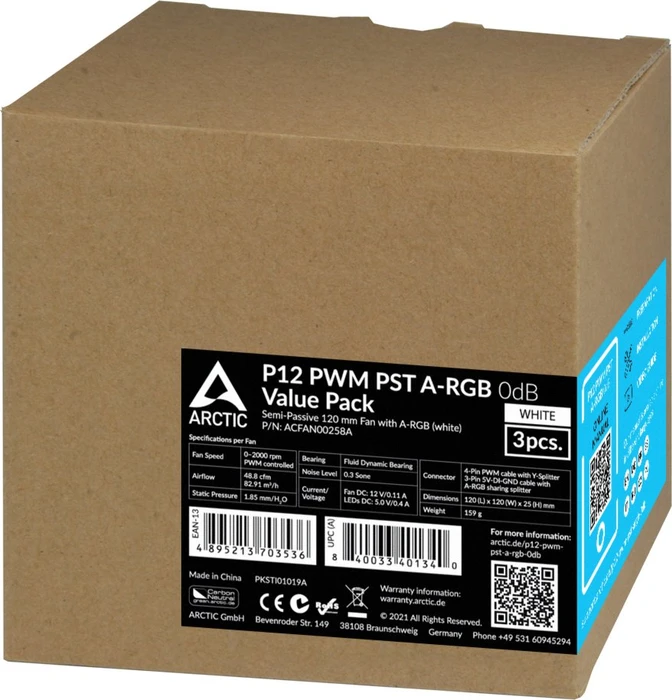 ARCTIC P12 PWM PST A-RGB 0dB weiß, 120mm, 3er-Pack