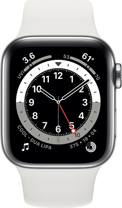 Apple Watch Series 6 (GPS + Cellular) 40mm Edelstahl silber mit Sportarmband weiß