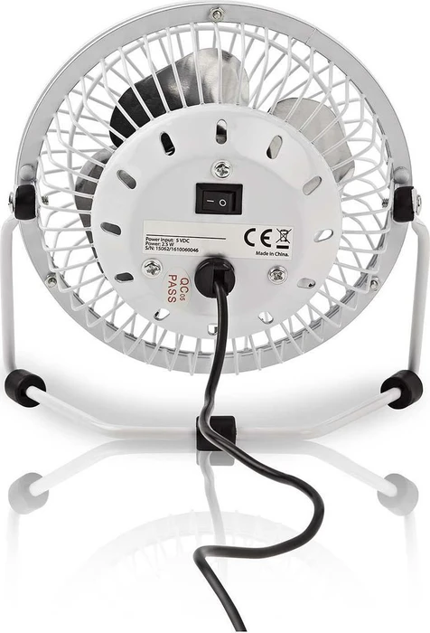 Nedis FNDK1WT10 USB Mini Tischventilator aus Metall 10cm weiß