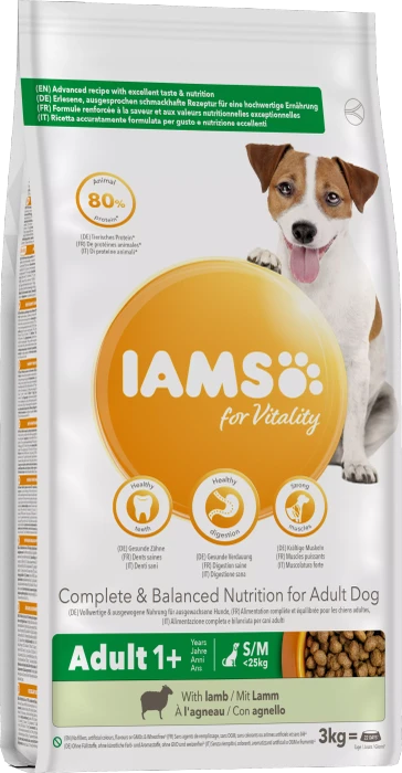 IAMS for Vitality für ausgewachsene Hunde kleiner und mittelgroßer Rasse, mit Lamm, 3kg
