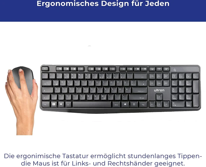 Ultron UMC-300 Kabelloses Tastatur-Maus Office Set schwarz, USB, DE
