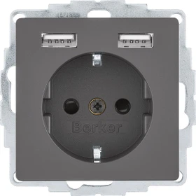 Berker Q.1/Q.3 Steckdose SCHUKO/USB A-A Q.1/Q.3/Q.7/Q.9, anthrazit samt, lackiert