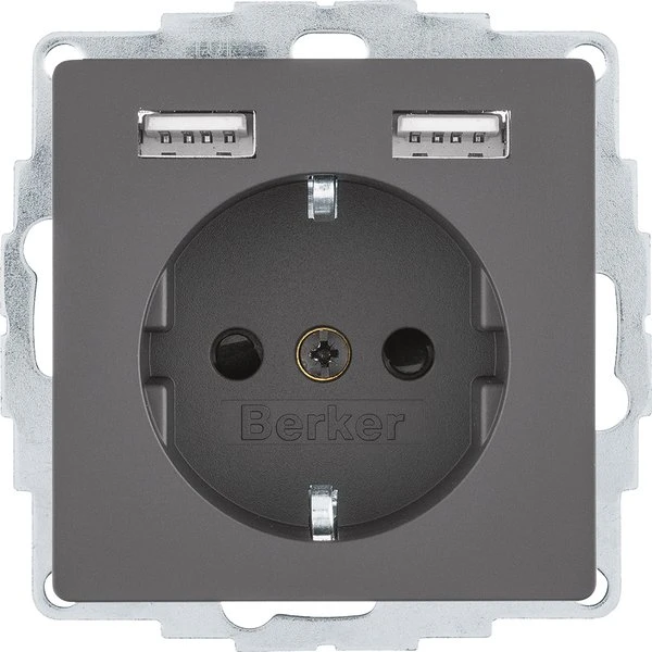 Berker Q.1/Q.3 Steckdose SCHUKO/USB A-A Q.1/Q.3/Q.7/Q.9, anthrazit samt, lackiert