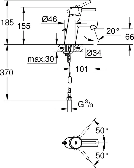 Grohe Concetto Einhand-Waschbeckenarmatur S-Size mit Ablauffernbedienung chrom
