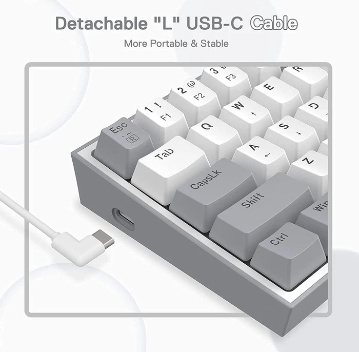 Redragon K617 Fizz, 60%, weiß/grau, LEDs RGB, hot-swap, Outemu Red, USB, US