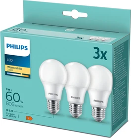 Philips LED Birne E27 8-60W/827,   3 Stück